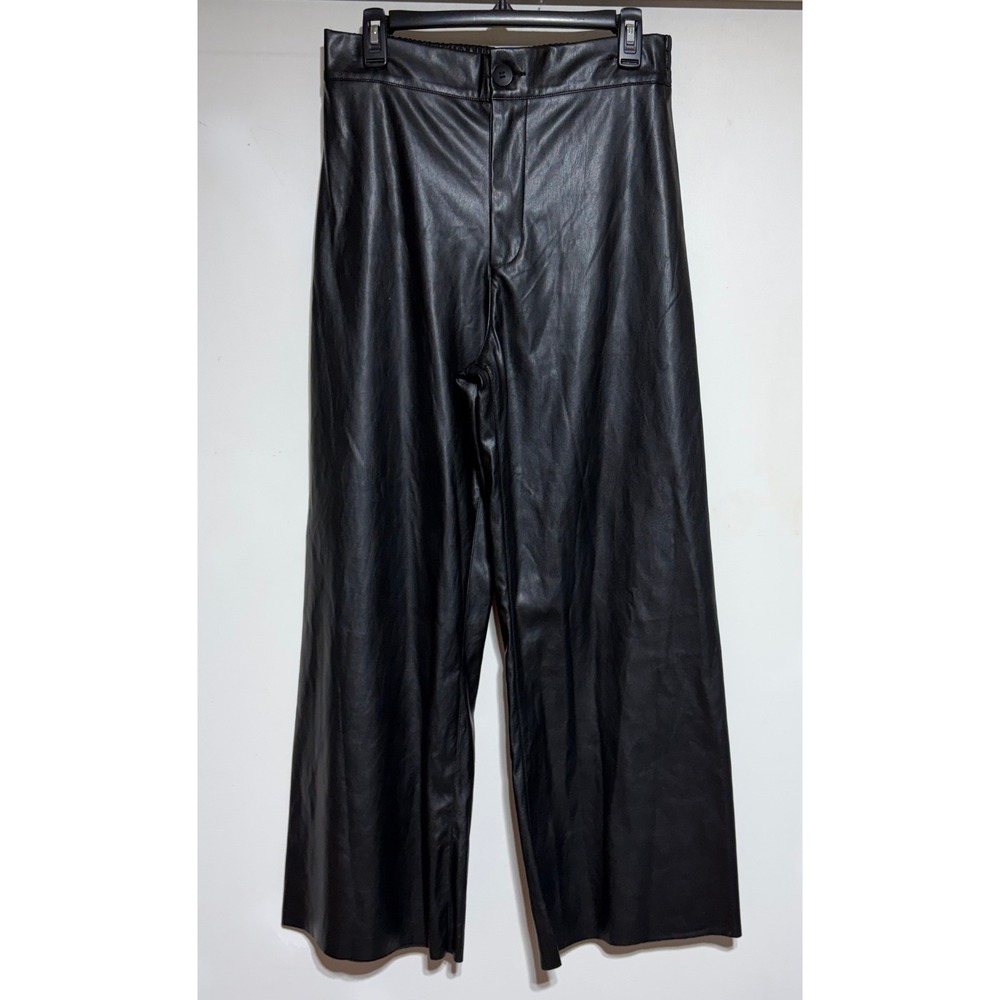 Promesa Black Faux Leather Wide Leg Pants High Rise NPC1417 Womens Large